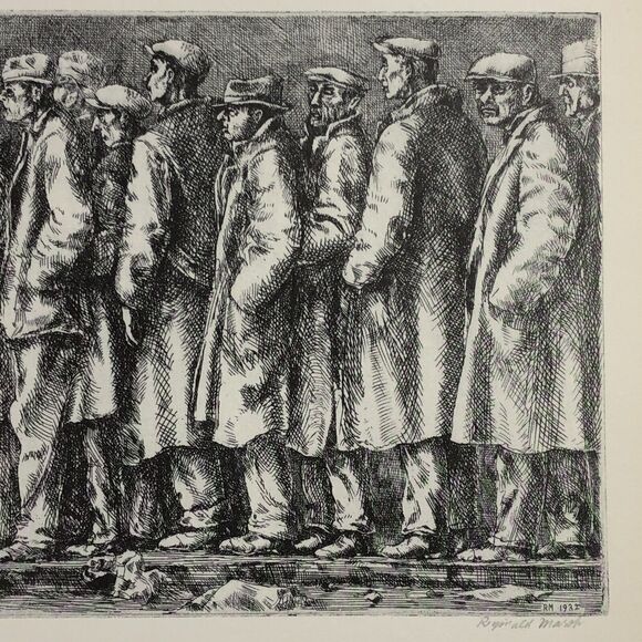 Reginald Marsh "Bread Line" 1930s Art Print Great Depression New York Sketch Vtg - Picture 4 of 11